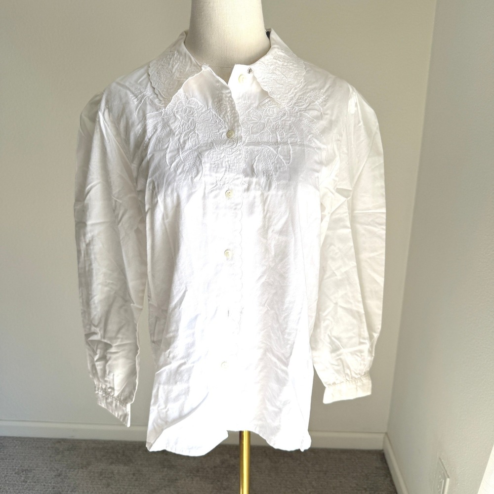 Vintage White Embroidered Blouse 10 Coquette Victorian Coquette Prairie Cottage